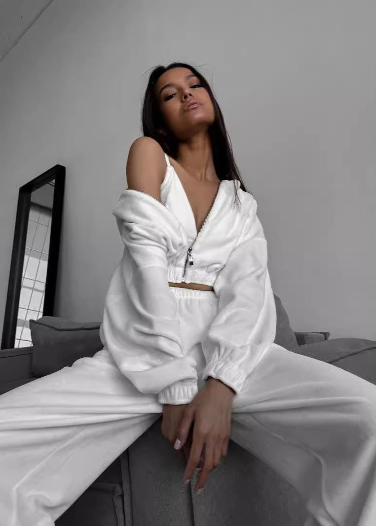 Relaxed Radiance - Zip-up Hoodie Two-piece Set