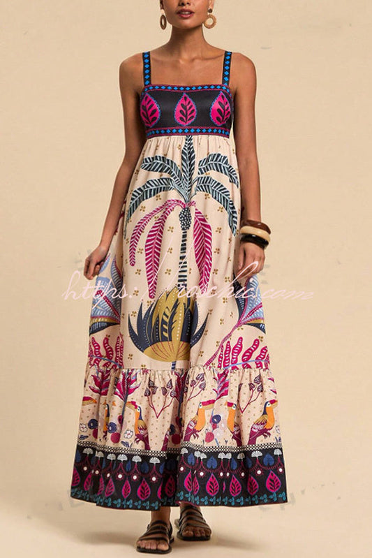 Tropical Print Backless Resort Maxi Dress