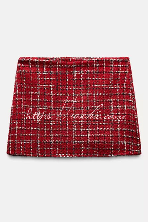 Fashionable Tweed Plaid Texture Mini Skirt