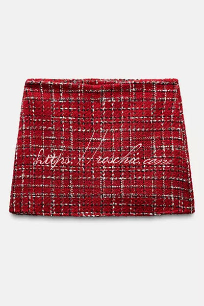 Fashionable Tweed Plaid Texture Mini Skirt