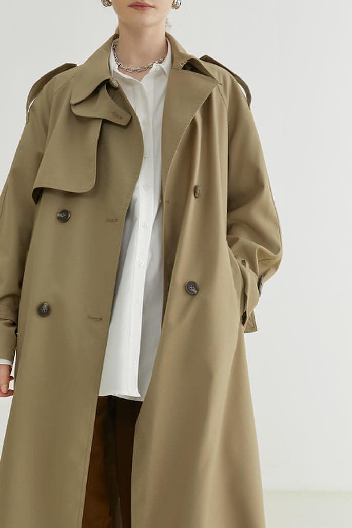 Double-breasted Loose Mid-length Melton Trench Coat