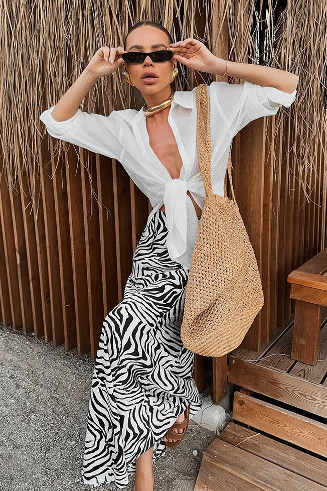 Satin Animal Print Skirt