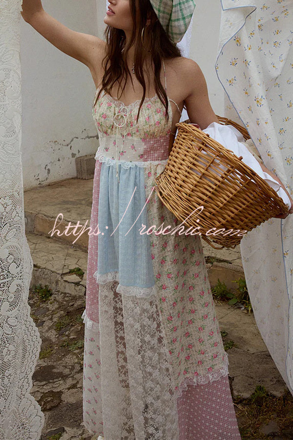 Lace Halterneck Backless Patchwork Maxi Dress