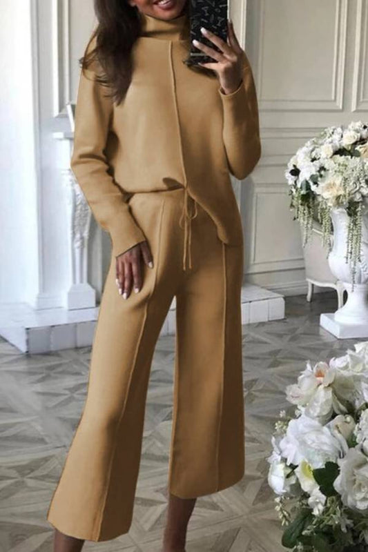 High-neck Knitted Wide-leg Pants Two-piece Suits