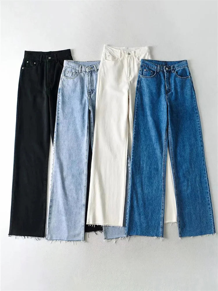 ’s Jeans Bottom Straight Leg Baggy Jeans Fall Boyfriend Long Trousers High Waist Denim Pants