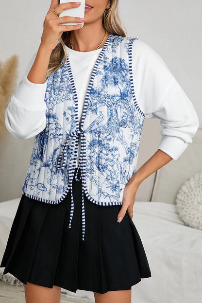 White Reversible and Striped Cardigan Vest