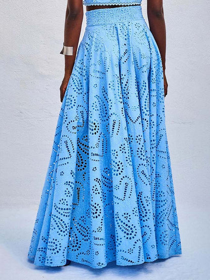 Exquisite Embroidered Hollow Lace Long A-line Skirt