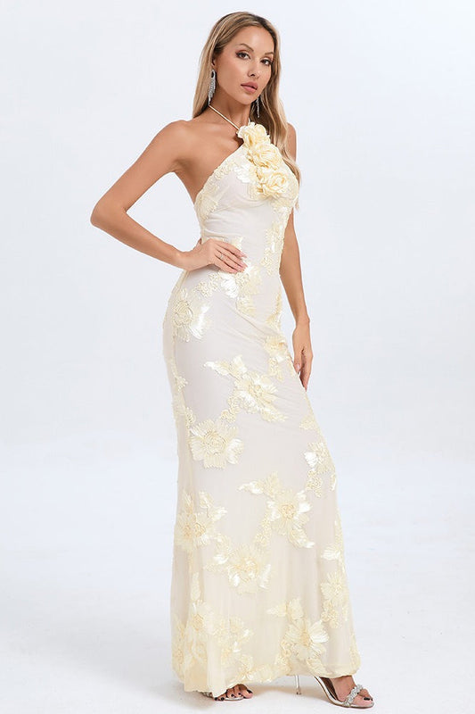 Halter Foil Print Maxi Dress