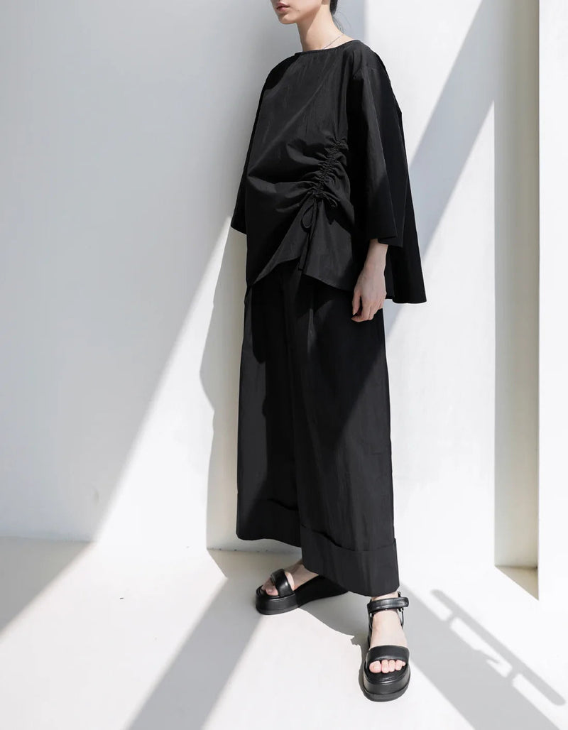 Elastic Organic Wide-leg Waist Khaki Pants