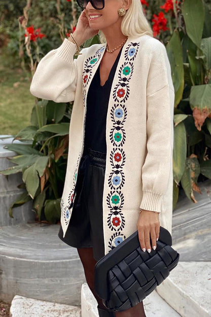 Off-white Knitted Cardigan With Embroidery Detail