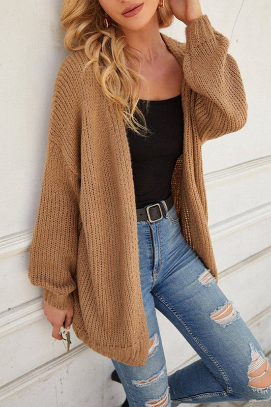 Drop Shoulder Open Front Knit Oversized Sweater Cardigan