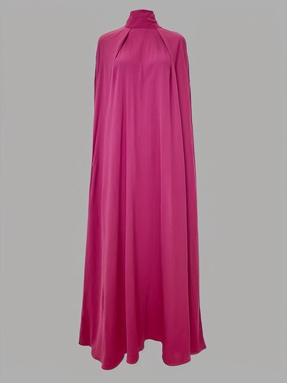 Simple Batwing Sleeves Lace-up Color High-neck Midi Dresses