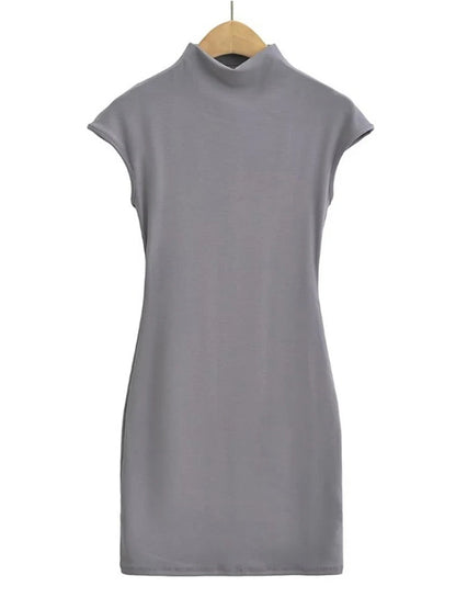 Mini Dresses for Summer Knitted Dress Clothes Black Dresses Short Sleeve Turtleneck Pink Dress Bodycon