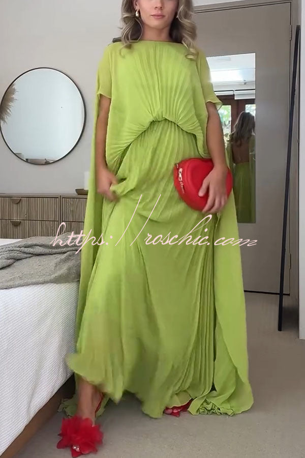Spring Whispers Chiffon Pleated Wide Sleeve Volume Maxi Dress