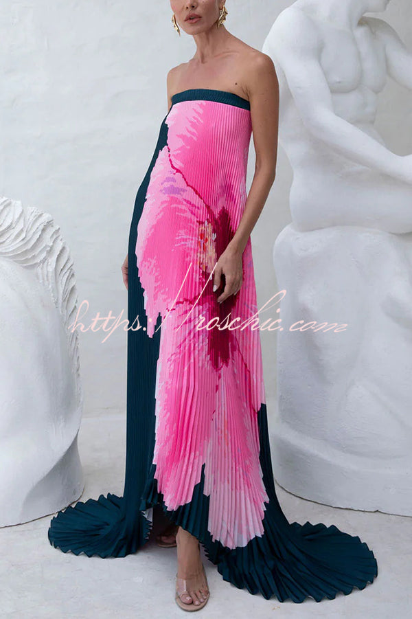All About Her Pleated Print Off Shoulder A-line Maxi Dress