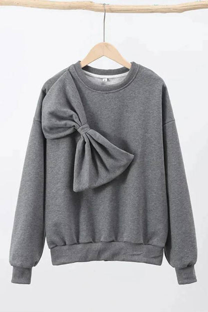 Color Round Neck Long Sleeve Bow Loose Sweatshirts