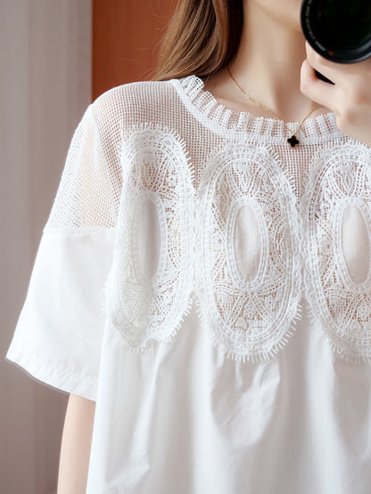 Original Lace Split-side Short Sleeve A-line Mini Dress