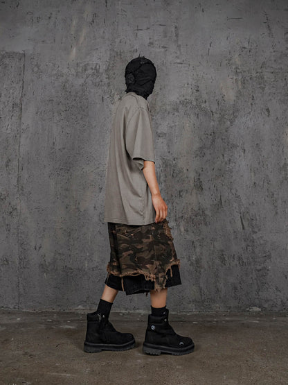 Double-layered Shredded Camo Shorts