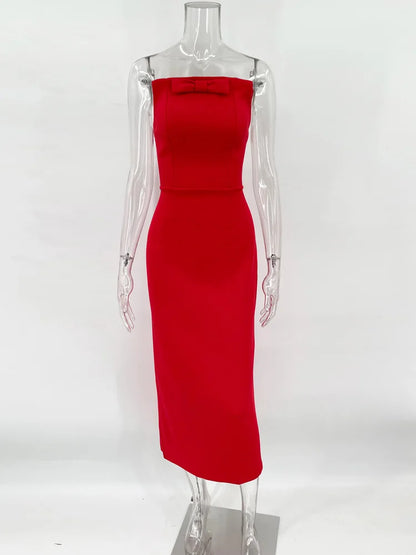Tee Bow Backless Long Dress for Patchwork Slim Party Dress Gown Female Commute Maxi Dress