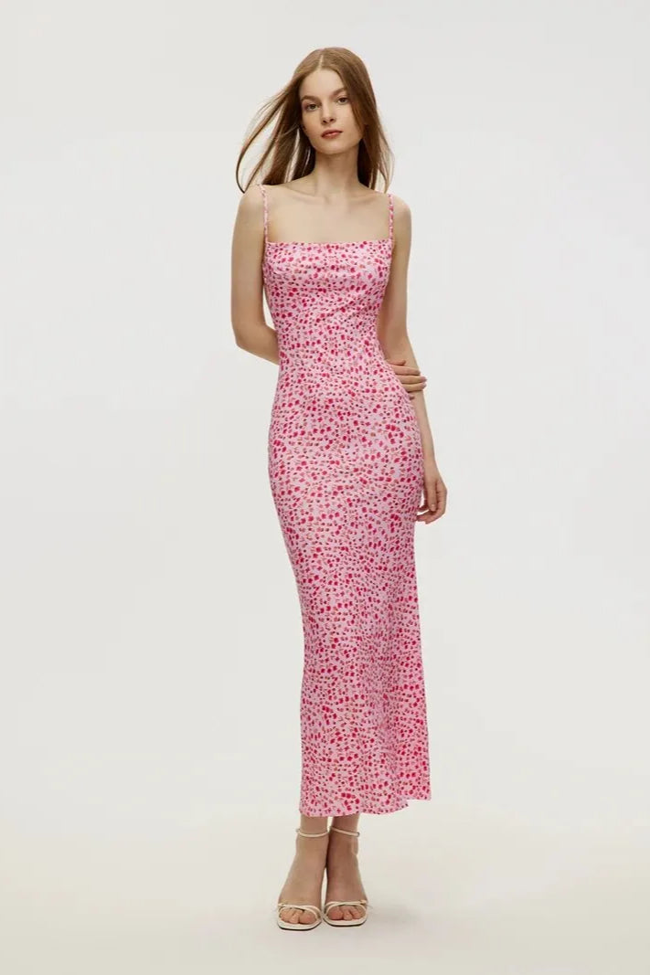 Cotton Beach Print Suspender Maxi Dress