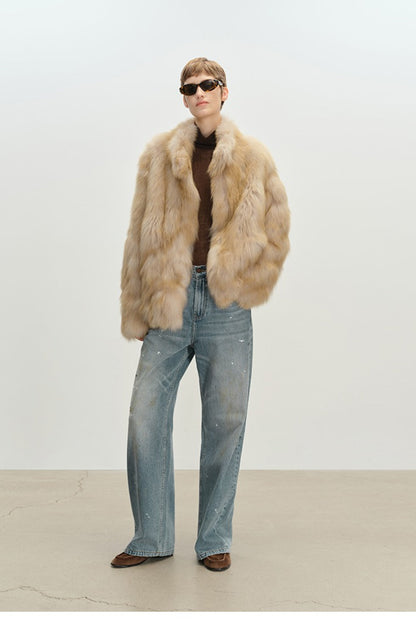 Mid-length Faux Fox Fur Stand Collar Warm Coat