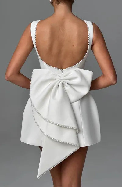 Pearl-trimmed Bow Back Mini Dress - Elegance