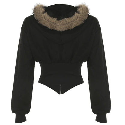 Slim Fit Faux Collar Hooded ’s Coat Simple Basic Zipper Long Sleeve Jackets Autumn Winter