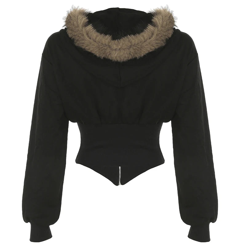 Slim Fit Faux Collar Hooded ’s Coat Simple Basic Zipper Long Sleeve Jackets Autumn Winter
