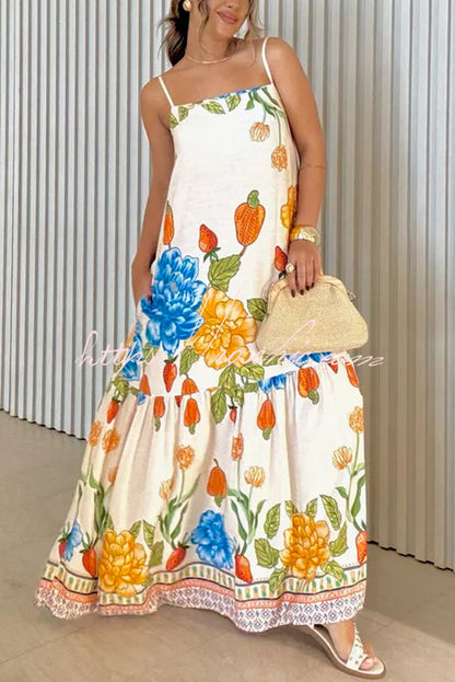 Print Halter Back Loose Pocket Full Hem Maxi Dress