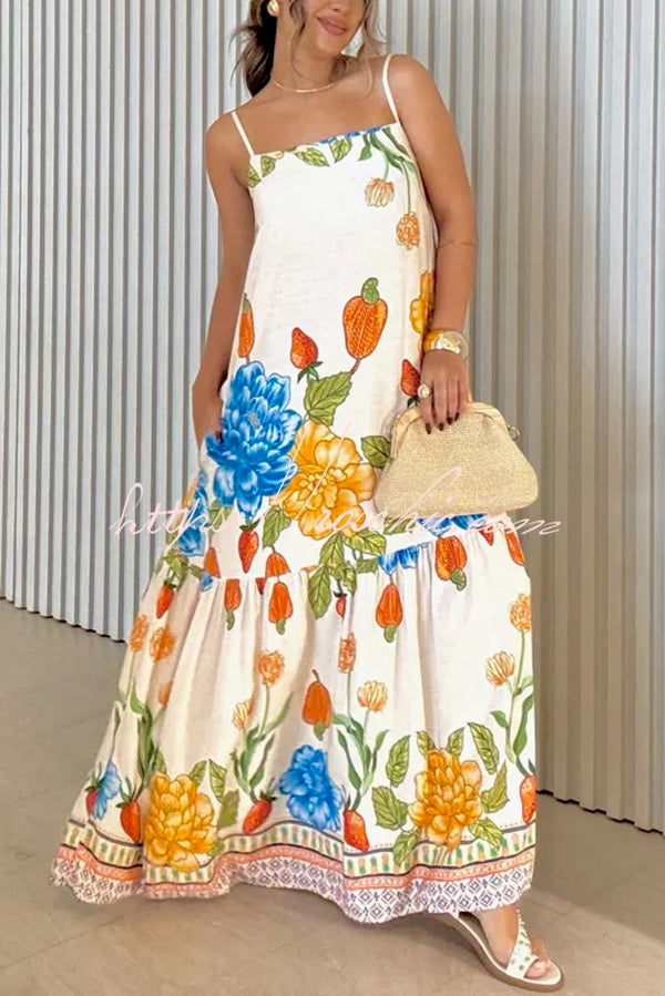 Print Halter Back Loose Pocket Full Hem Maxi Dress