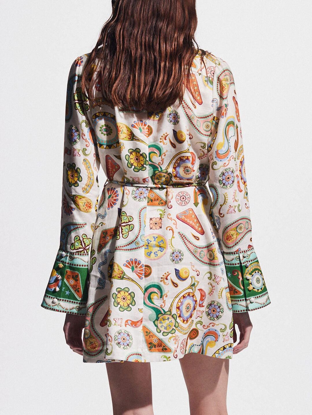 Exquisite and Fashionable Printed Trumpet Sleeve Mini Dress