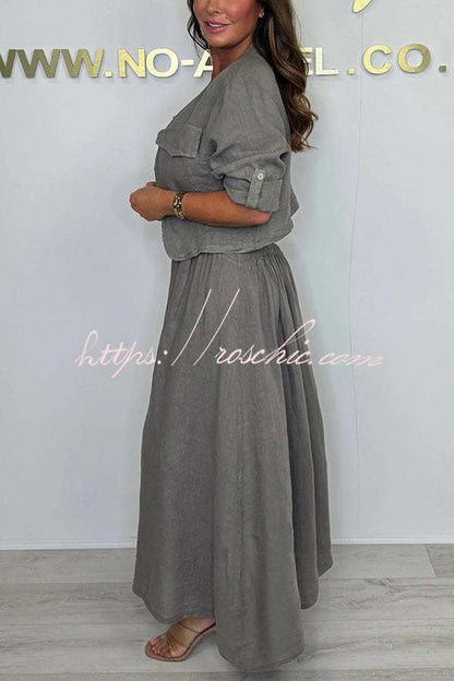Color Short Jacket and Suspender Pleated Maxi Dress Set