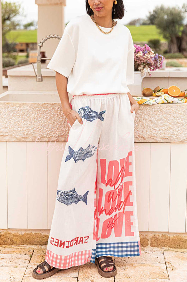 Unique Printed Elastic Waist Pocket Vacation Wide Leg Pants
