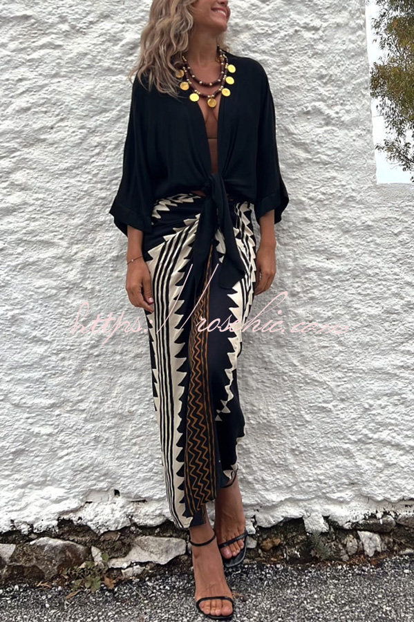 Astra Print High Waist Ruched Wrap Maxi Skirt