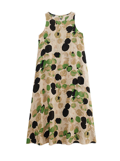 Loose Sleeveless Printed Split-joint Round-neck Maxi Dresses