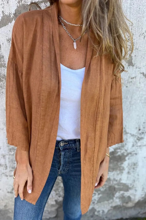 Color Long Sleeve Loose Pocket Cardigan