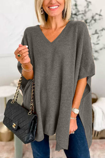 Chicest V Neck Loose Fit Poncho Sweater