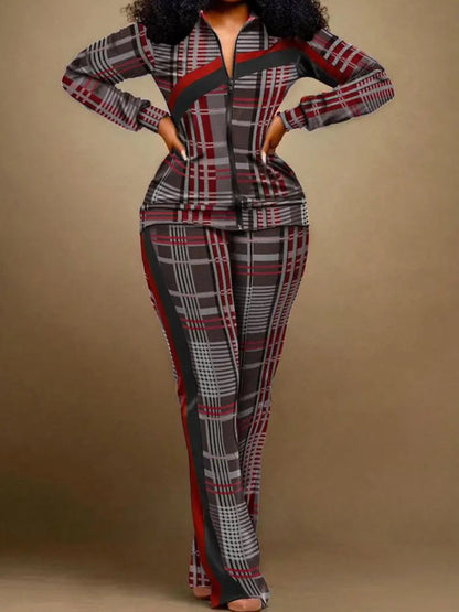 Geometric Print Striped Flared Pants Set At9055
