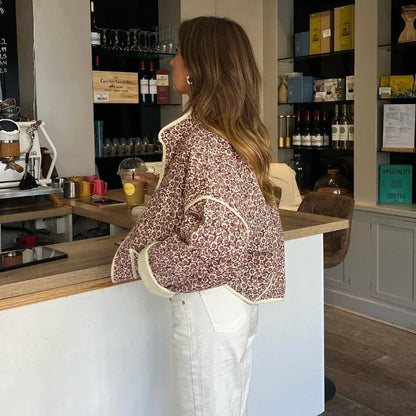 Flower Print Jackets for Pocket Slim Coat Clothes Street Autumn Cardigan Female New Outerwear
