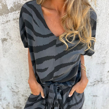 Evelina | Zebra Print V-neck Top and Pants