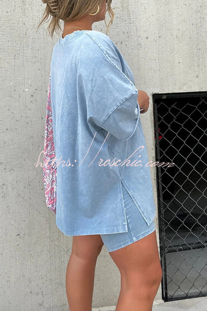 Serena Cotton Blend Oversized T-shirt and Cropped Stretch Cycling Pants