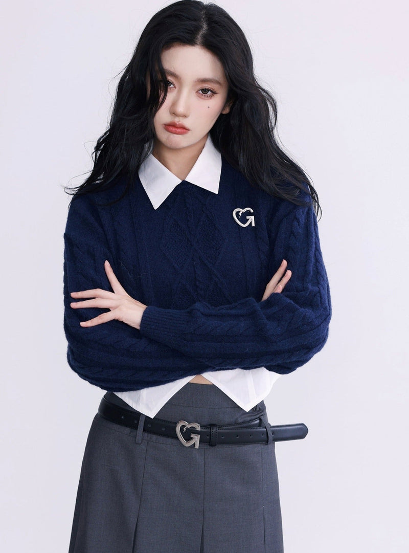 Cg Diamond Knit Cropped Sweater