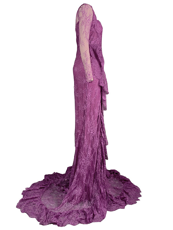 Long Sleeves Mermaid Mesh See-through Split-side Square-neck Evening Dresses Maxi Dresses