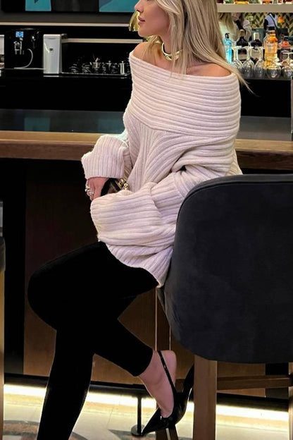 Fashionable Irregular Collar Loose Knitted Sweater