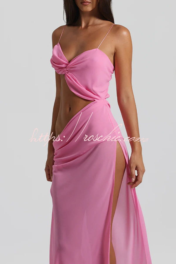 Halter Waist-baring Backless Lace-up High-slit Maxi Dress