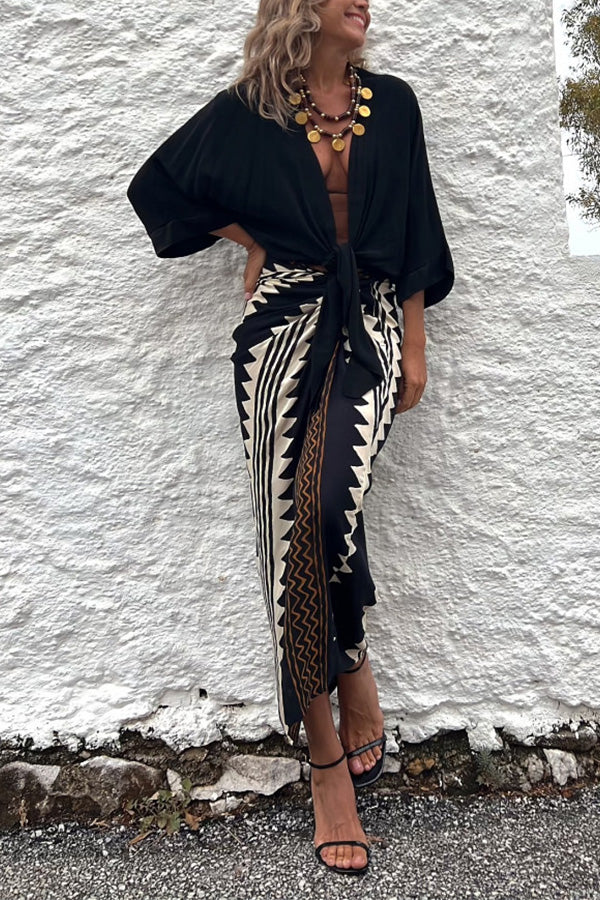 Astra Print High Waist Ruched Wrap Maxi Skirt