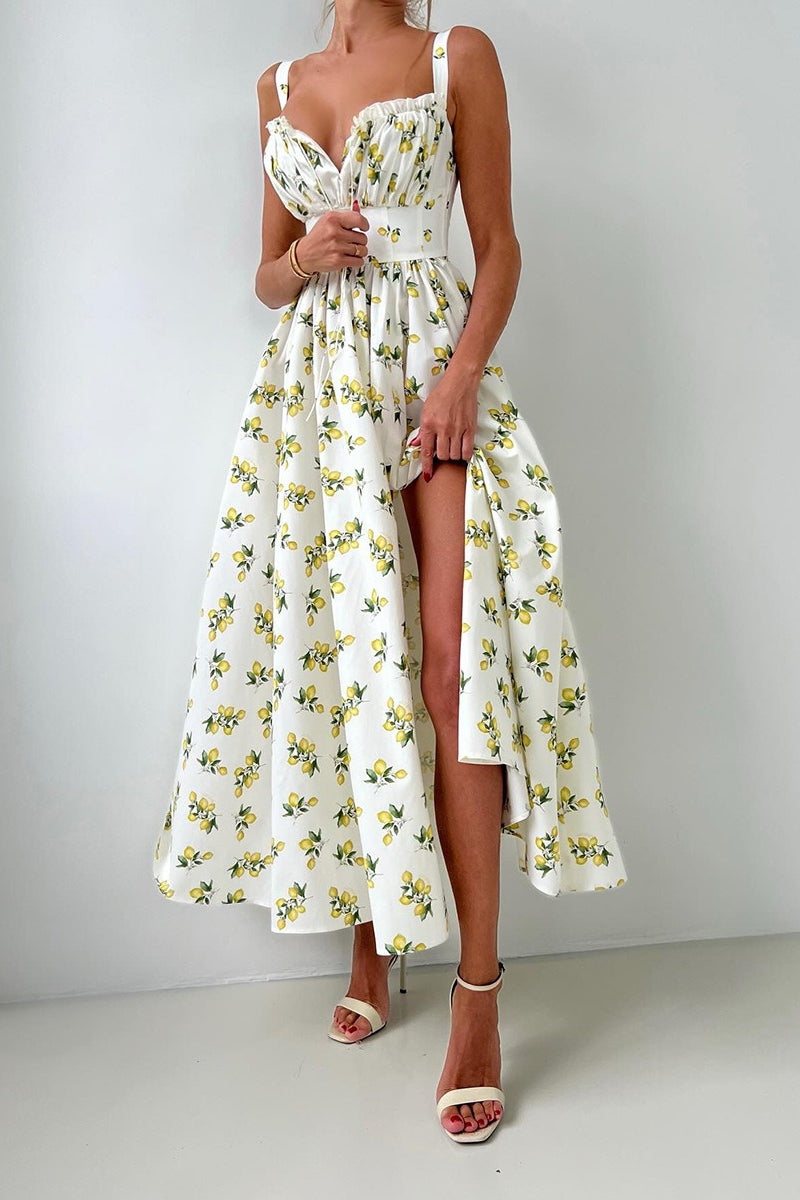 Cami Tie High Waist Slit Midi Dress