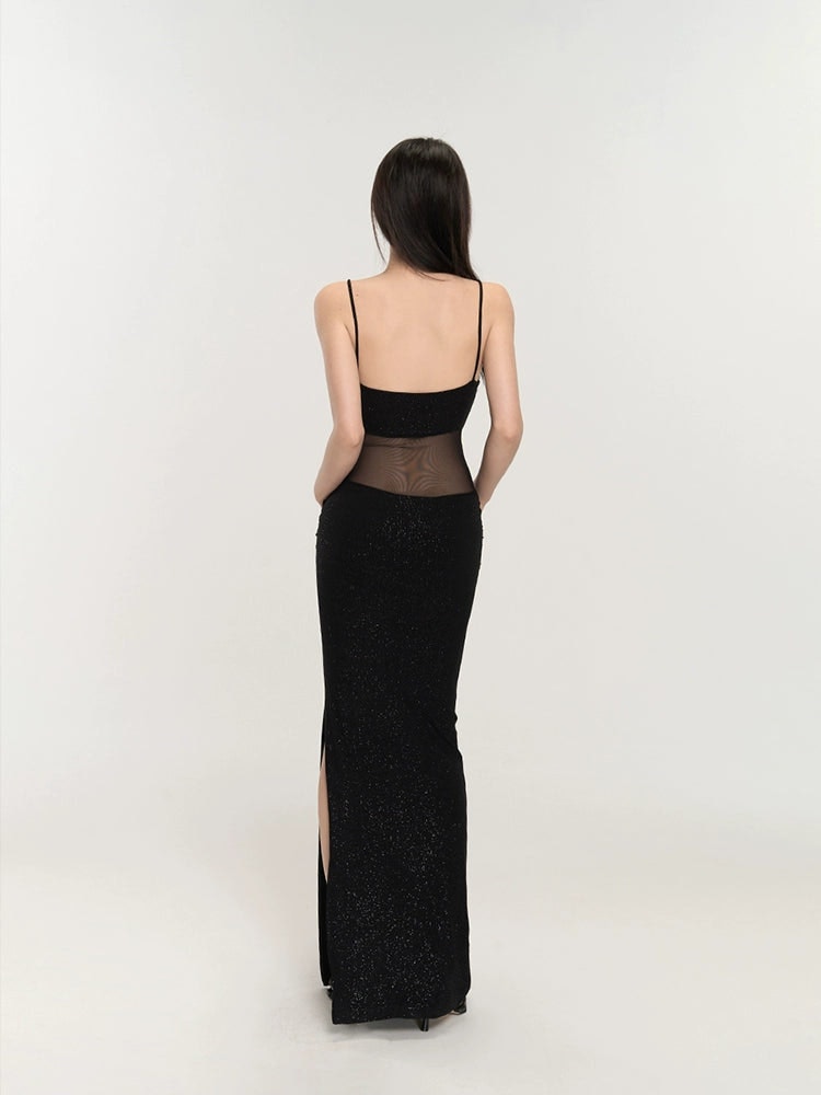 Black Mesh Glitter Maxi Dress