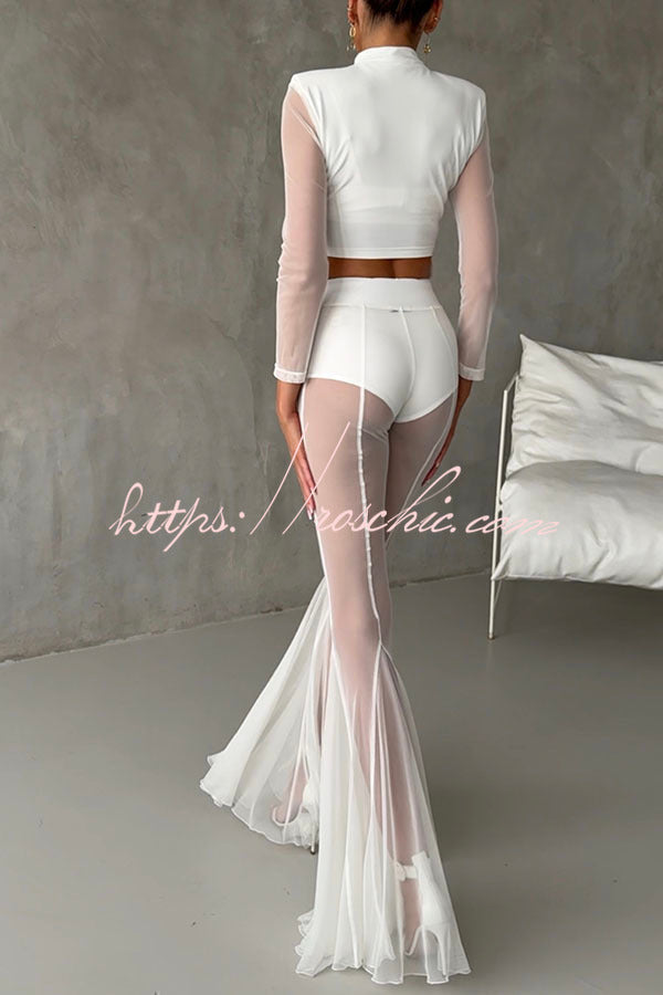 Deep Mesh High Rise Elastic Waist Fishtail Stretch Pants