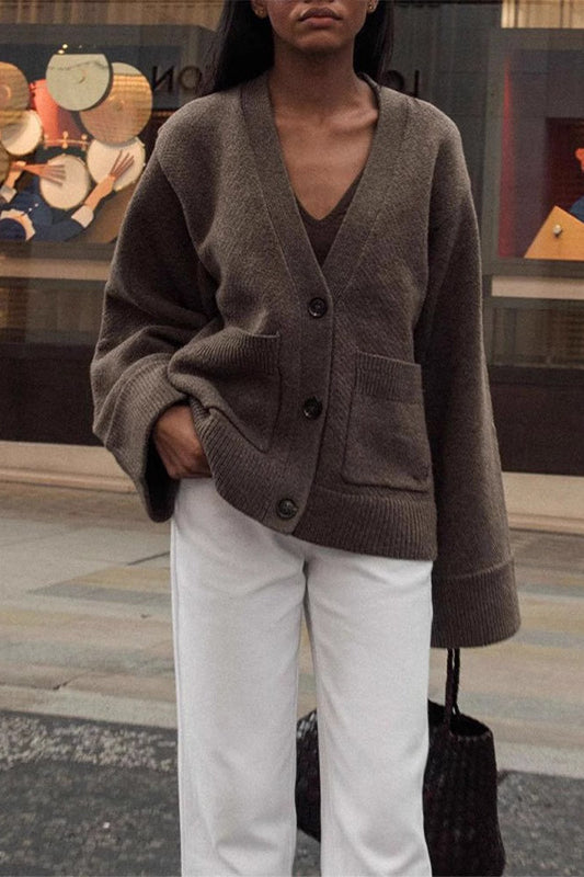 Color Knit V-neck Coat